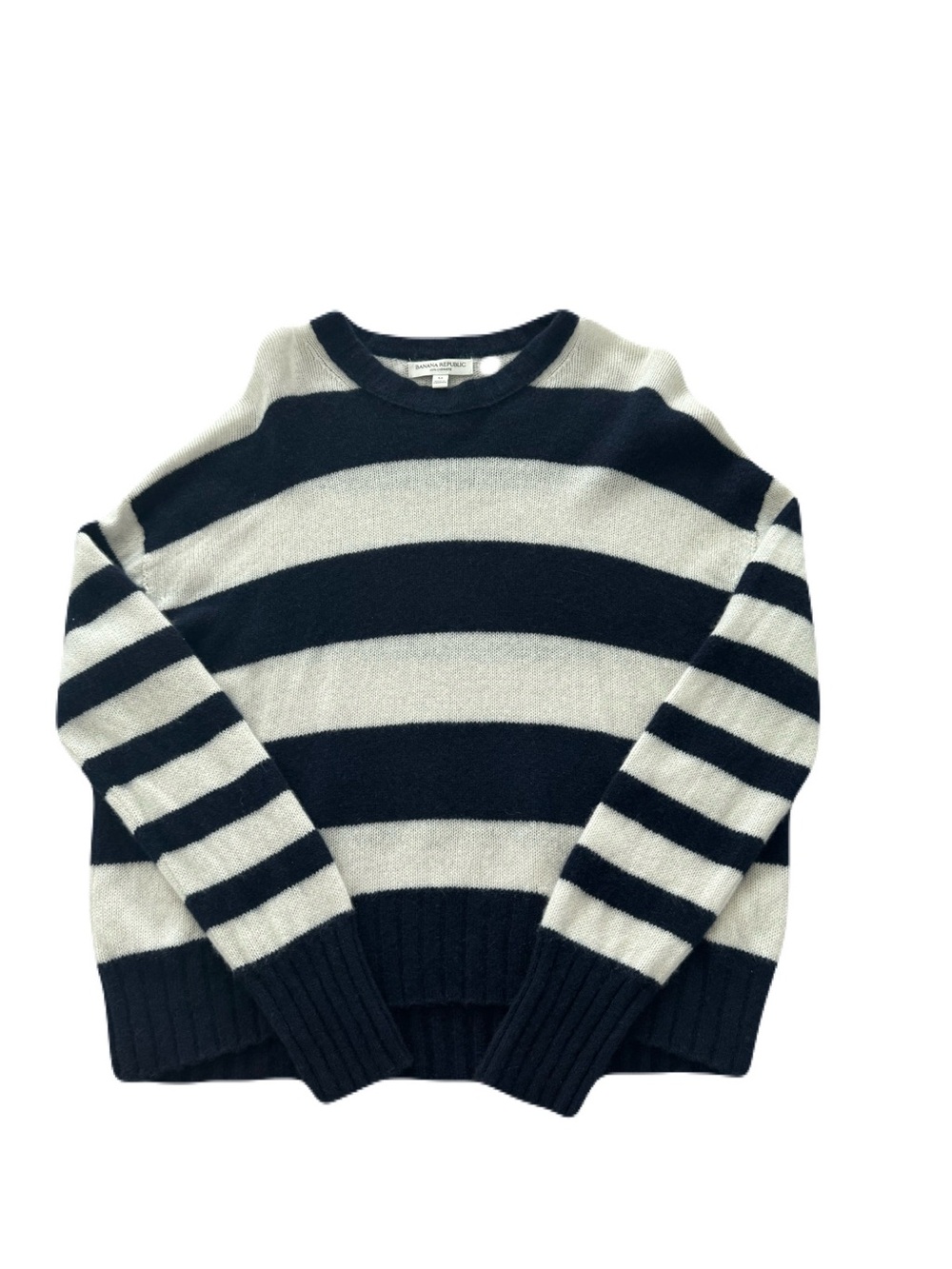 Women's NWOT Cashmere Banana Republic Striped Crewneck Sweater Navy Cream Size M